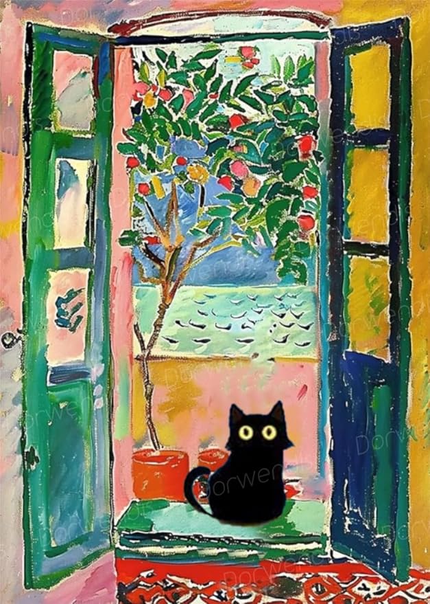 Diamond Art Kits for Adults, Black Cat DIY Diamond Painting Kits 12x16inch | Dorwendis 5D Cat Diamond Art Kits for Beginner,Round Full Drill Diamonds for Wall Home Decor Arts Craft