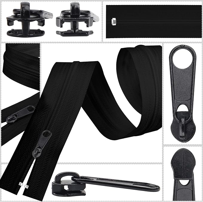 DOITEM 25Pcs Black Zipper Repair Kit Zippers Replacement 3# Zipper Pull Rescue Kit for Clothing Jackets Purses Luggage Backpacks