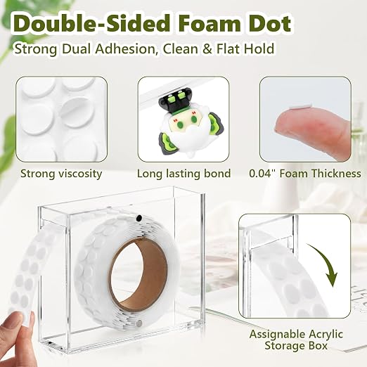 400 PCS 1mm Double Sided Foam Dots with Acrylic Box 0.3" Foam Pop Dots 3D Craft Foam Tape Dual Adhesive Foam Mounts Foam Round Dots for Art Crafts DIY(White with Box,0.3" Diameter,1mm Thick)