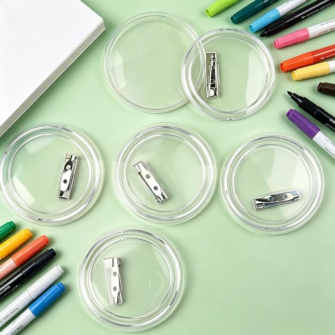Clear Button Pins Plastic for Crafts - 20 Pack Circle Acrylic Round Button DIY Design, Blank Pins Bulk, Photo Making Kit for Badge Maker DIY Crafts Supplies (3 Inch)