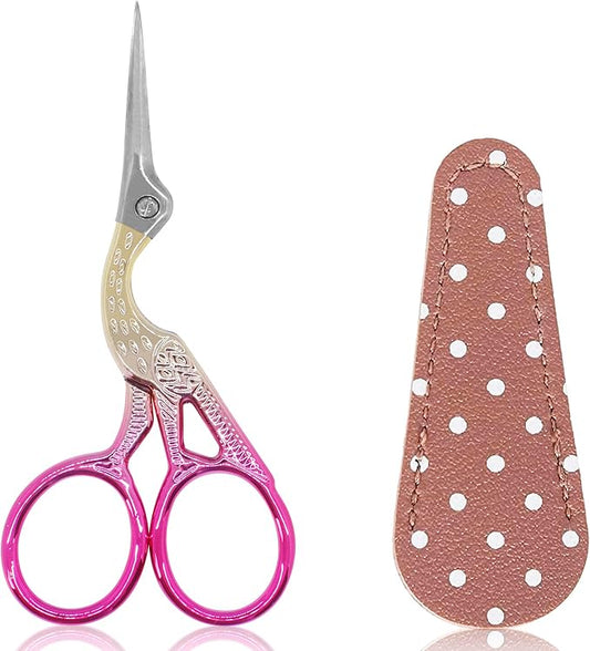 BIHRTC 3.6" Embroidery Scissors,Sharp Tip with Leather Case for Sewing | Pointed Stainless Steel Tip, Includes Leather Cover for Cross-Stitch,Threading,Handcraft,Art Work,DIY,Crafting