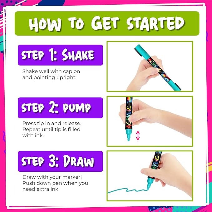 Chalkola 20 Dual Tip Acrylic Paint Markers for Canvas, Rock Painting, Wood | Acrylic Markers Kit for Ceramic, Glass, Fabric, Metal, Books - Permanent & Waterproof Fine Tip Paint Pens for Kids & Adults