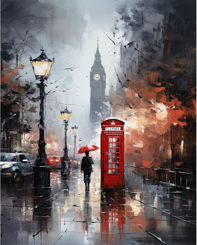 Paint by Numbers Kit for Adults Beginner 16x20 Inch, London City View | DIY Acrylic Painting by Numbers Street Scenery, Without Frame Canvas, Stress Relief Craft Kits, For Home Decor Gift