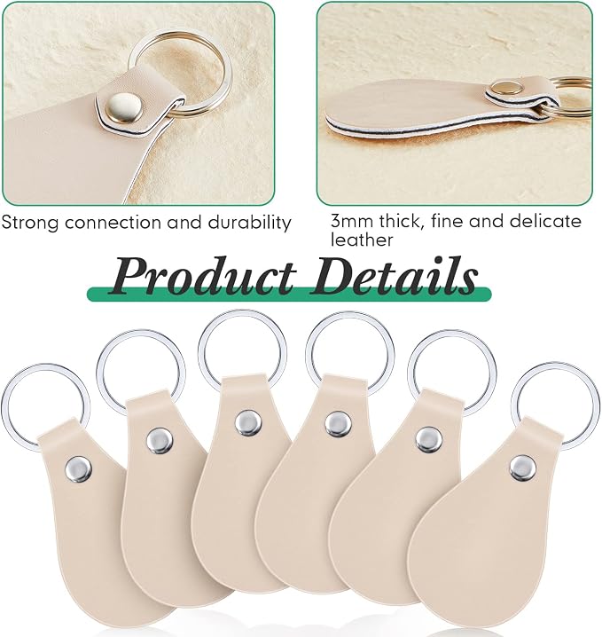 Taiyin 30 Pcs Leather Key Fob Kit PU Leather Keychain Blanks, Beige