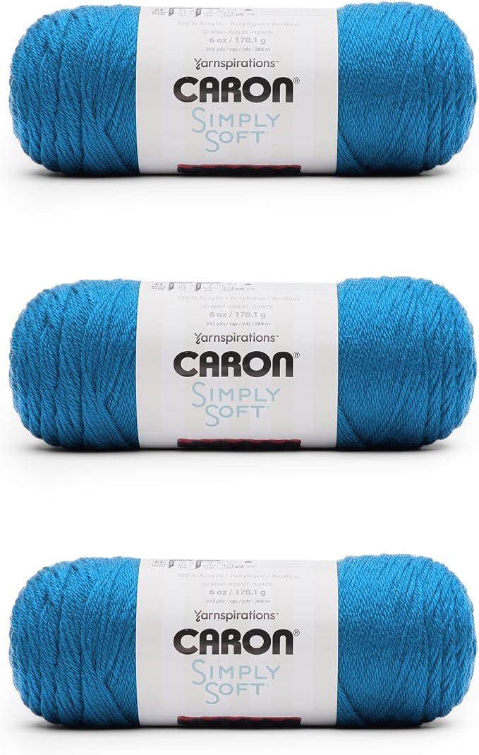 Caron Simply Soft Yarn for Crocheting & Knitting, Cobalt Blue, 3-Pack | #4 Worsted Medium, Soft 100% Acrylic Yarn for Crochet, Knitting, Blankets and Crafts, 315 Yards, 170.1g/6oz per skein