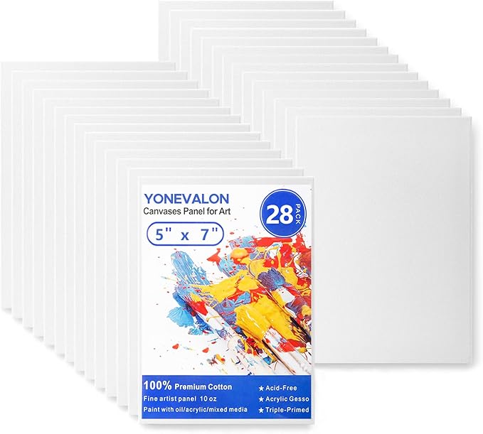 5x7 Inch Canvas Boards for Painting, 28 Pack Blank Small Painting Canvases | Mini Canvas Panels for Kids Art Novices, Gesso Primed Acid-Free 100% Cotton, for Acrylic Oil Watercolor Tempera