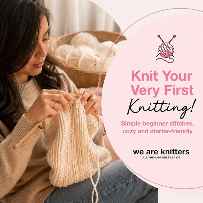 We Are Knitters Stitch Sampler Knitting Kit | Beginner-Friendly Knitting Starter Kit with Cotton Yarn | Learn Essential Stitches & Make Your First Snood
