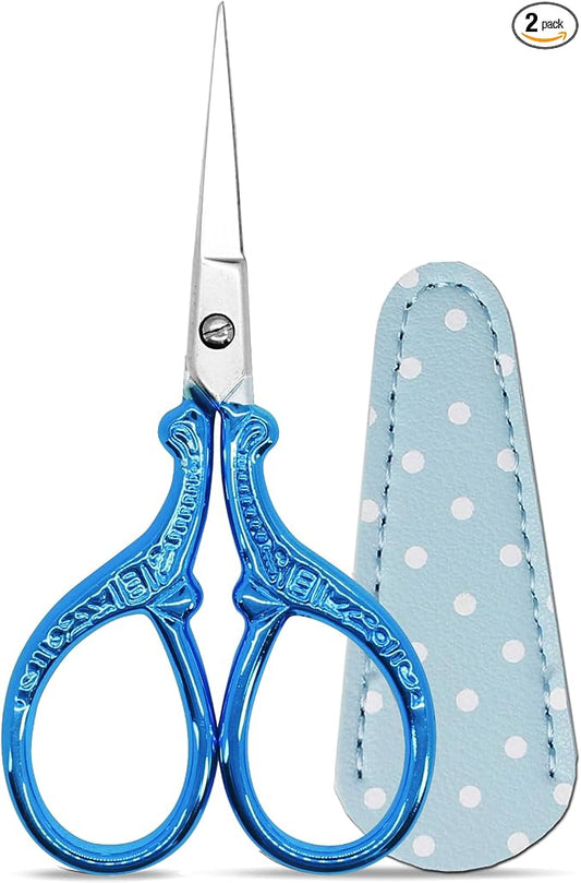 Small Thread Scissors 3.6 inch Stainless Steel Classic Scissors | Embroidery Scissors with Leather Cover Sewing DIY Tools Small Shear for Needlework DIY Craft Thread Cutting Cross Stitch