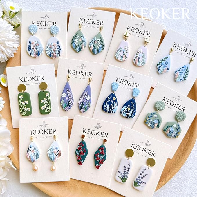 KEOKER Clay Cutters, Organic Polymer Clay Cutters for Earrings Making, 20 Shapes Floral Polymer Clay Cutters, Studs Clay Cutters for Polymer Clay Jewelry (A+B)