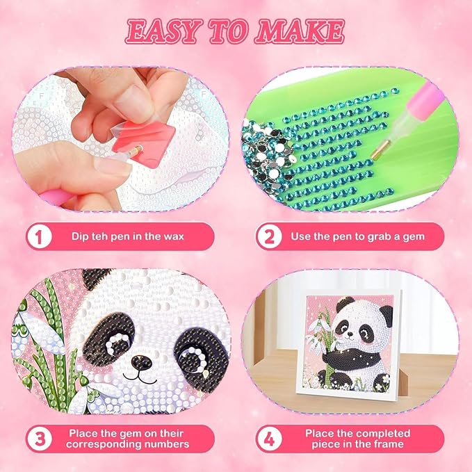 cviokrdu 4 PCS Diamond Art Kits for Kids, Animal Diamond Art for Kids Ages 4 8 12, Cute Sloths Koalas Owls Pandas Gem Art Kit Crafts Beginners for Gift Home Wall Decor(6x6inch)