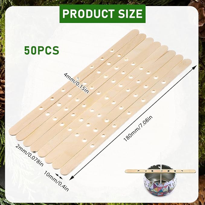 Wooden Candle Wick Holders 50 Pcs 7 Holes Wick Centering Devices | Candle Multiwick Bars Candles Making Bars Wax Stick Clips Center Tool for DIY Wax Crafting Material Supplies