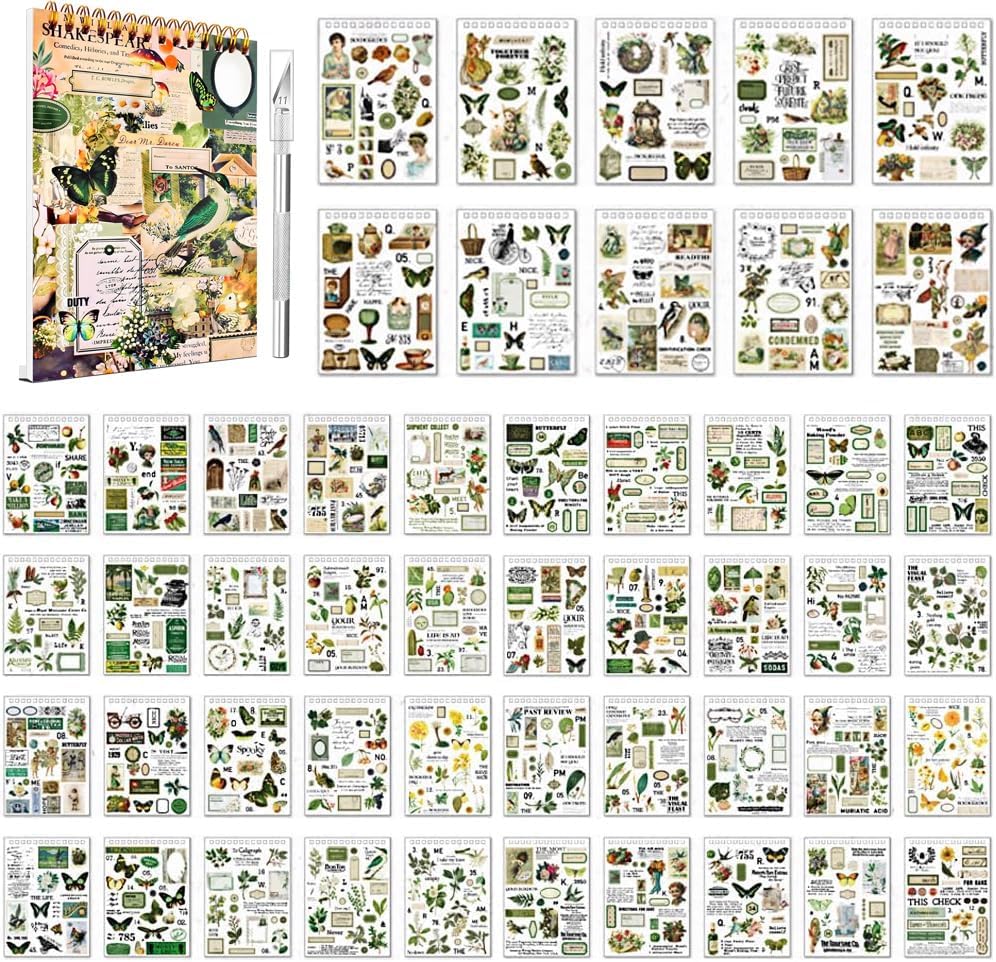 900+ Pieces Vintage Stickers for Scrapbooking, 50 Sheets Precut Washi Stickers Book for Scrapbooking, Scrap Book for Junk Journal Supplies DIY Crafts, Collage, Photo Album