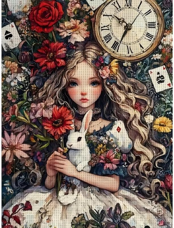 YUXUANKANG Diamond Painting Kits for Beginners，5D Diamond Art Kits for Adults, Diamond Art Club Diamond Painting Kits, Rabbit, Clock and Flowers 12X16 Inch
