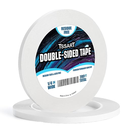 Ultra-Thin Permanent Double-Sided Tape - Double Sided Adhesive Sticky Tape for Arts, Crafts, Photography, Scrapbooking, Tear-by-Hand - Acid Free 1/4 Inch Wide 200FT Long Total