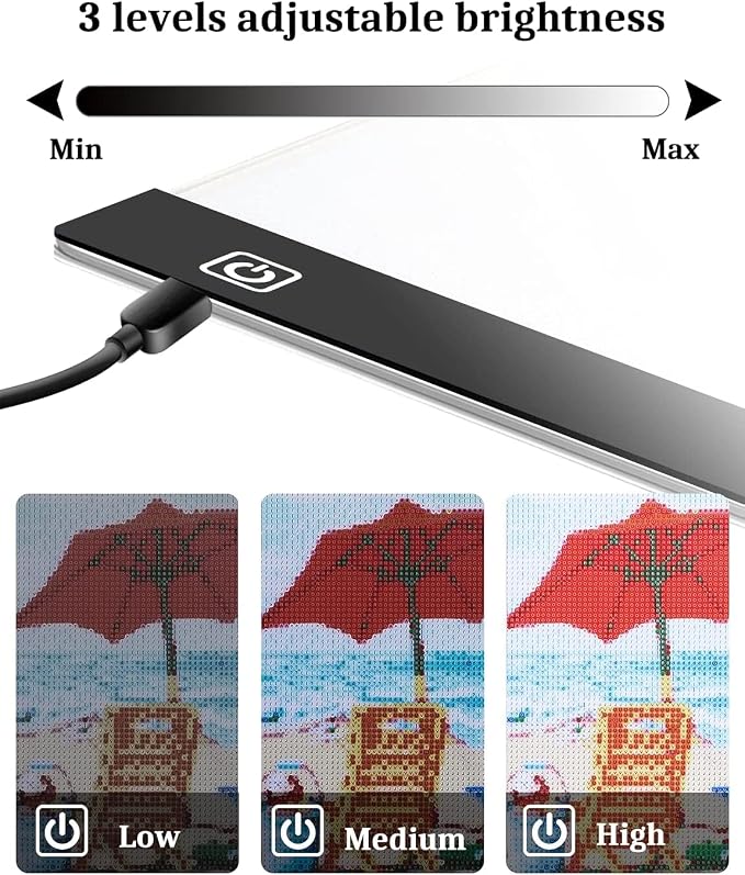 Ratukall A3 LED Light Pad for Diamond Painting, USB Powered Light Board Kit | Adjustable Brightness Light Box for Tracing with Diamond Art Accessories & Tools, Includes Storage Case, Drill Pens & Stand