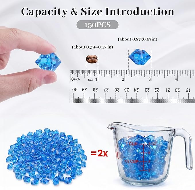 DOMESTAR Royal Blue Fake Ice Rocks,150 PCS Acrylic Crystal for Vase Fillers