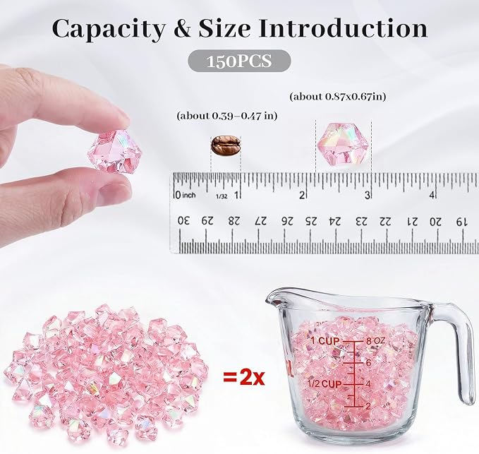 DomeStar 150 PCS Pink Fake Ice Rocks, Vase Fillers for Home