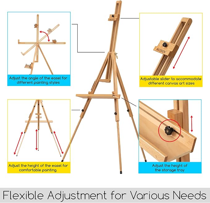 MEEDEN Portable Tripod Easel for Painting: Solid Beech Wood Art Easel | Foldable Drawing Easel Stand with Carrying Bag for Adults Indoor Outdoor Use, Holds Canvas up to 44"