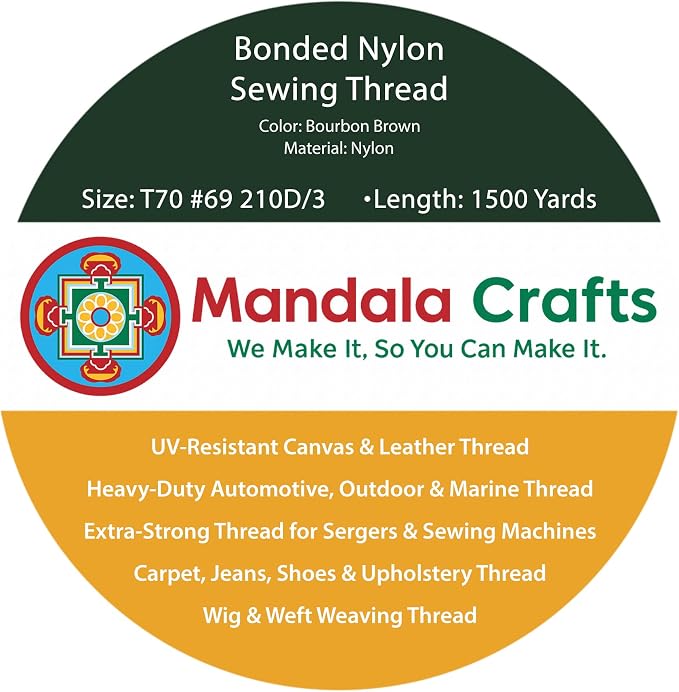 Mandala Crafts Size 69 210D T70 Bourbon Brown Bonded Nylon Thread, 1500 YDs