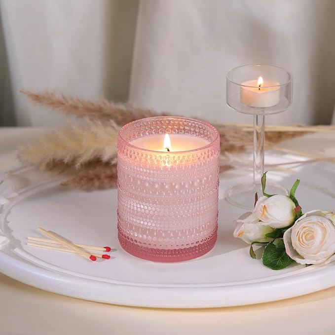 DARJEN 8 Pcs 14oz Glass Candle Jars with Lids, Candle Containers Tins-Pink | 14oz Capacity, Thick Heat-Resistant Glass, Safe for Hot Wax Pouring, Ideal for DIY & Gifts