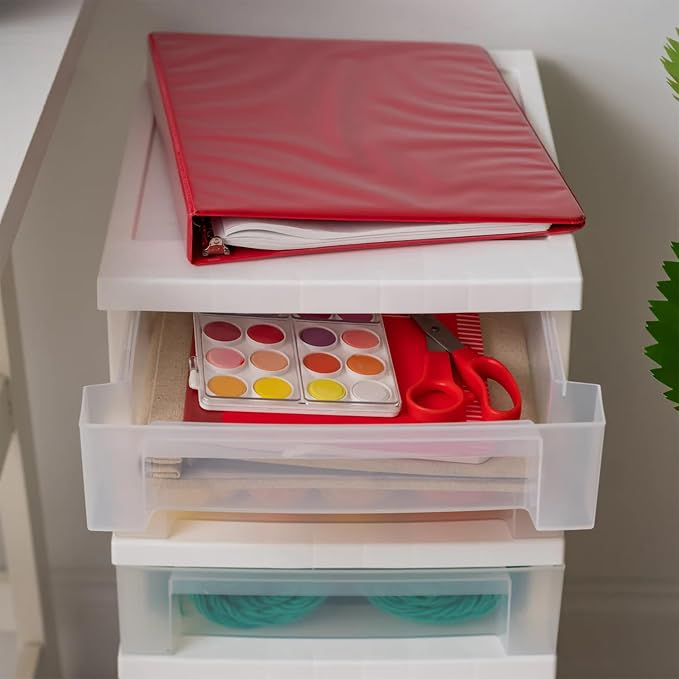 IRIS USA 5-Drawer Rolling Storage Cart with Organizer Top, White/Clear