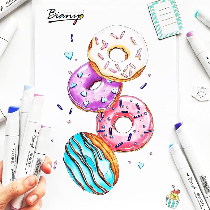 Bianyo 72 Colors Alcohol Markers Set, Dual Tip Fine & Chisel Art Markers with Purple Carry Case for Adult Coloring Books, Sketching, Blending & Drawing, Great for Artists, Beginners & Holiday Gifts