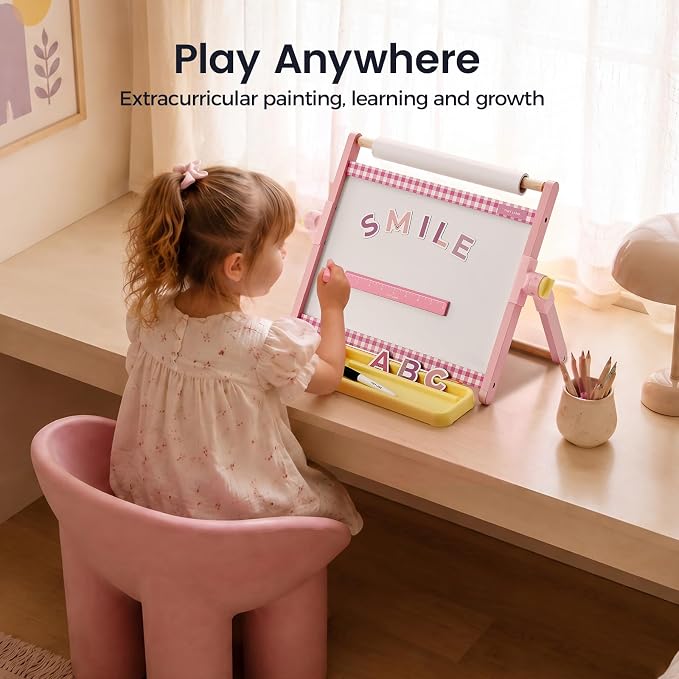 Tiny Land Tabletop Kids Art Easel, 5-Level Magnetic Drawing Board