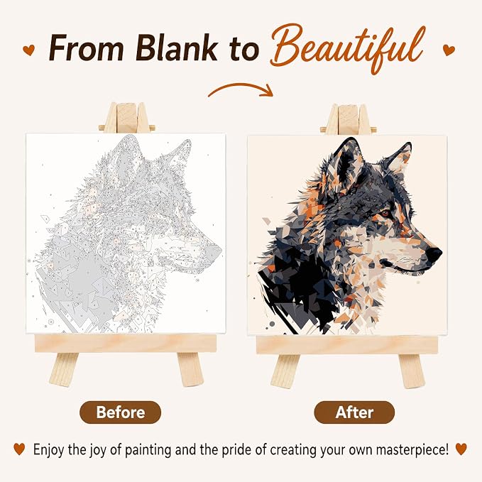 AUKELHJ Framed Paint by Numbers Kit for Adults, Wolf, 10x10 inch