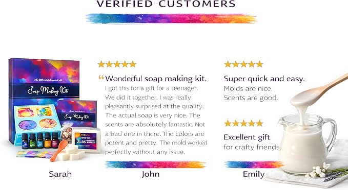 Soap Making Kit for Adults, Make Your Own Soap with Melt & Pour - DIY | Gentle soap supplies 6 Essential Oils Silicone Soap Mold Spoon Dried Flowers 1.5lbs Goats Milk Soap Base, 4 Dyes, Labels