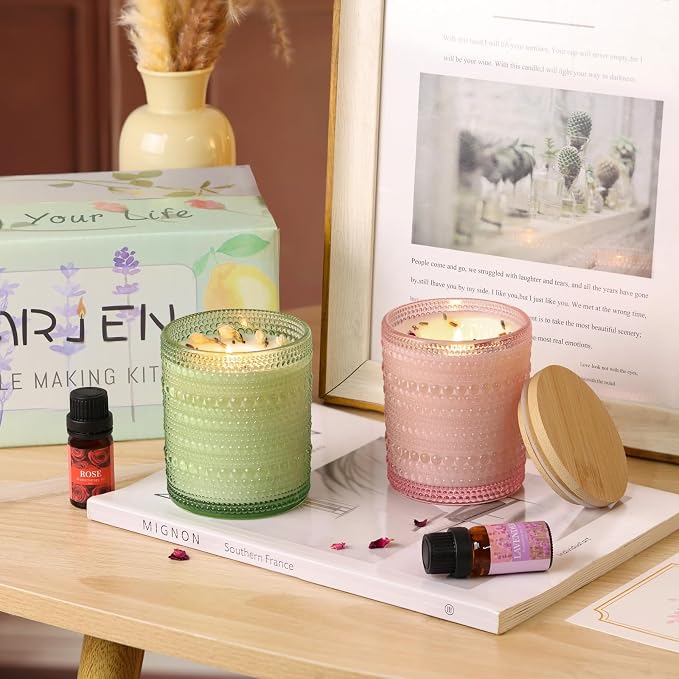 DARJEN Candle Making Kit for Beginners, 2 Jars Soy Wax Scented DIY Set | 100% Soy Wax, 10oz Glass Jars, Natural Cotton Wicks, Pleasant Scents, Instruction& More- Perfect as Home Decorations