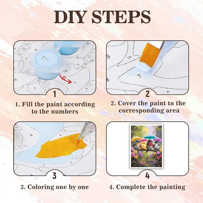 PHANTASYART Cute Birds Paint by Numbers Kit for Adults 16x20inch | Birds Umbrella Paint by Number Adult, Painting by Numbers for Adults, DIY Acrylic Adult Paint by Number Kits on Canvas