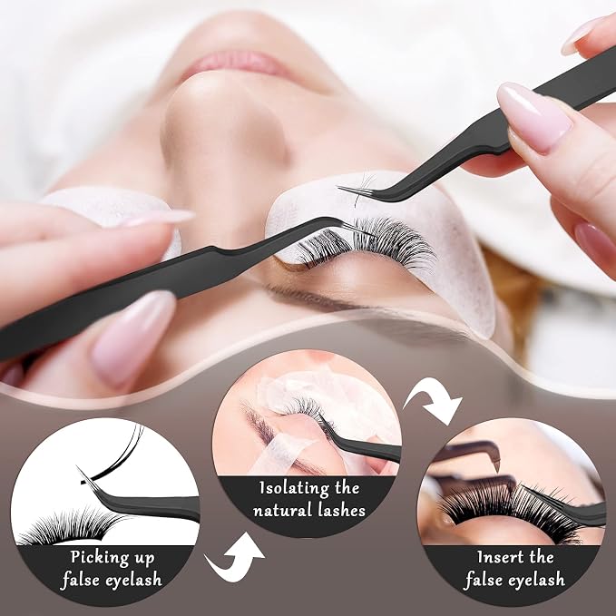 Honoson 9 Pcs Curved Pointed Craft Tweezers Precision Tweezer,Black