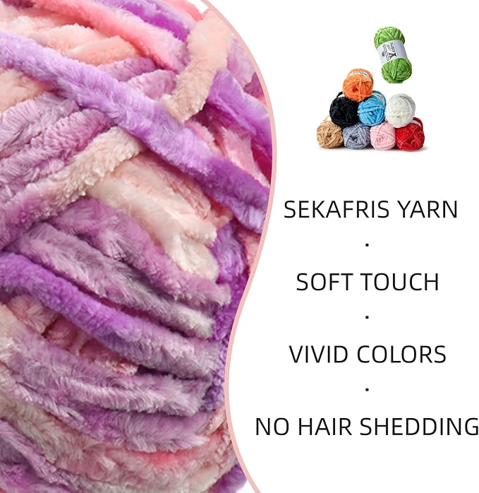 Chenille Crochet Pinkish Purple Yarn 3 Pack
