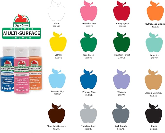 Apple Barrel Multi-Surface Paint Set (2-Ounce), Colors, 32 Fl Oz, 16 Piece