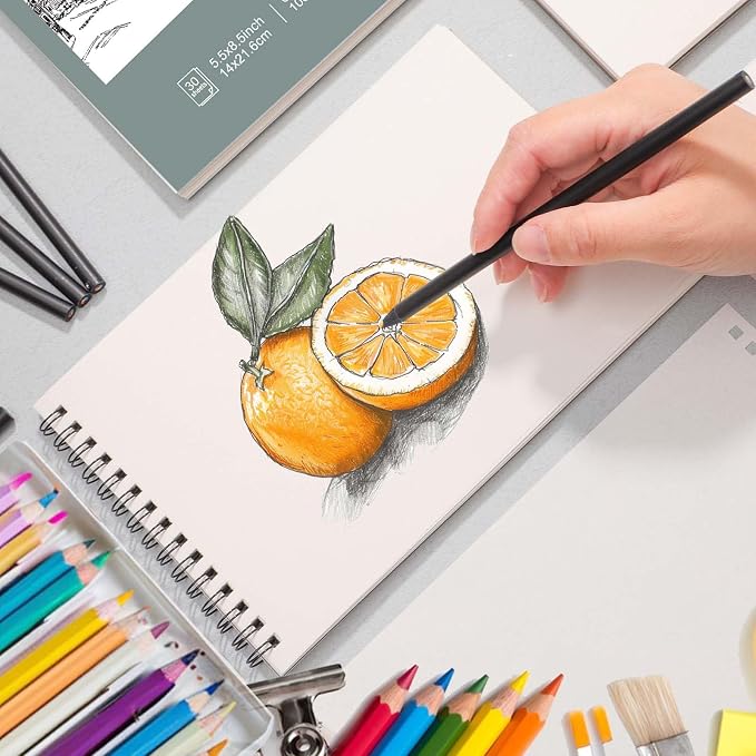 12 Pack Sketch Books 5.5 × 8.5 in, Top Spiral, 30 Sheets, Acid Free | 100gsm Paper, Dry Media Friendly, Acid-Free Paper, Portable Size, Flat-Lay Spiral Design