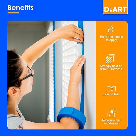 DEART 4 Packs Painters Tape Masking Tape Sharp Edge Line Technology 0.7 inch Blue Painting Tapes for DIY Crafts Arts Decoration No Residue Easy Removal Multi-Purpose Wall Paint Artist Paper Tape
