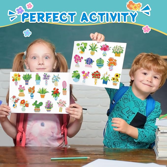 Labeol Diamond Art Kits for Kids Boys and Girls Ages 6-8-10-12 Easy to DIY Creative Diamond Art Sticker Craft by Numbers Kits for Kids and Adult Beginners (Potted Plant)
