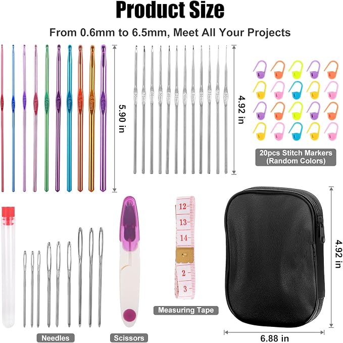 MECHEER Crochet Needles Set, 54 Pack Crochet Hooks Set Crochet Kits for Beginners, Ergonomic Crochet Beginner Kit with Storage Case, Knitting Needles, Hand Craft Knitting Accessories for Crocheters