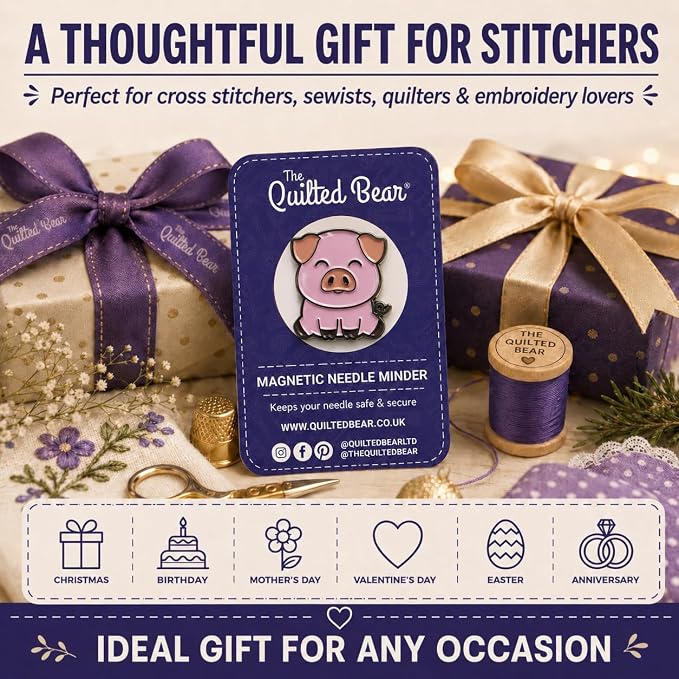 The Quilted Bear Magnetic Needle Minder, Pig | Enamel Needle Keeper for Embroidery & Cross Stitch, Secure Holder for Sewing Needles & Pins, Strong Magnet, Sewing Accessory
