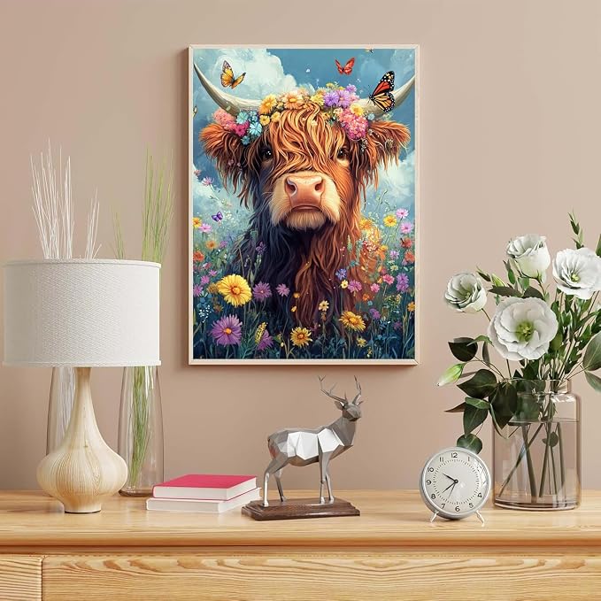 Canrichshop Highland Cow Paint by Numbers Kit for Adults,Cow Painting by Numbers,DIY Acrylic Paint Kit for Adults Without Frame,Easy Adult Paint by Number Kits on Canvas for Decor 16x20inch