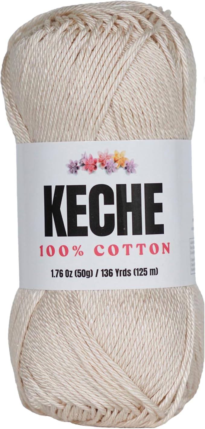 Cotton Yarn - 100% Cotton Yarn for Crocheting and Knitting, Mercerized Cotton Amigurumi Yarn Fine-Sport 2 1.76 oz (50g) / 136 Yrds (125 m) - Beige