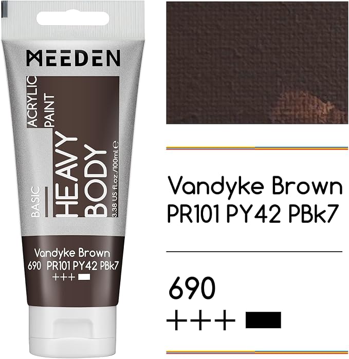 MEEDEN Acrylic Paint Vandyke Brown: 100ml/3.38oz x 2 with Titanium White | Heavy Body Artist Acrylic Paint Set for Canvas, Wood & Craft, Non-toxic Creamy Art Paint with Titanium White for Mixing