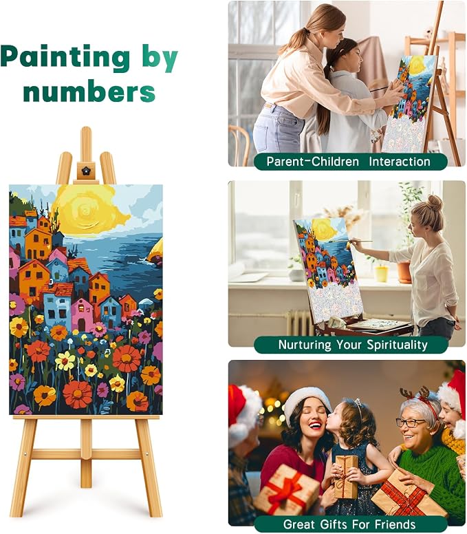 Framed Paint by Numbers Kit for Adults Beginner & Kids Ages 8-12, Landscape Flowers Adult Paint by Number Kits on Canvas with Frame, DIY Number Painting for Adults for Home Decor Gift 8 x 12 Inch