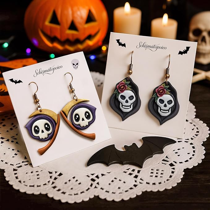9pcs Halloween Horror Polymer Clay Cutters - Skeleton/Masked Ghost/Skeleton Crow/Demon Scythe, Ideal for April Fools' Day Earrings & Jewelry Making Supplies