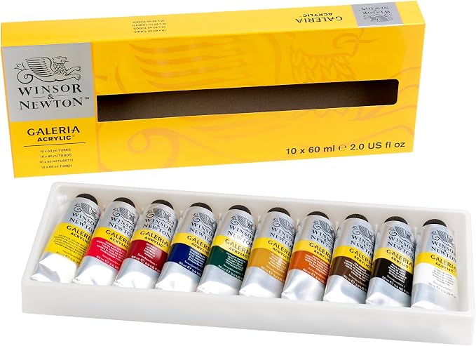 Winsor & Newton Galeria Acrylic Paint, 10 x 60ml (2--oz) Tube Paint Set | Introductory Acrylic Paint made with Professional Pigments, Perfect for Beginners, Buttery Texture, High Tinting Strength