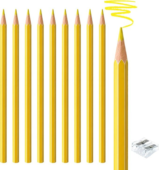 10 PCS Yellow Colored Pencils, Pre-sharpened Professional Wooden Art Pencils Set for Artists Painting | Premium Drawing Sketching Supplies