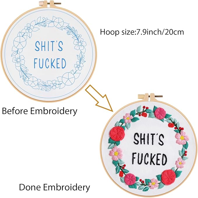 Louise Maelys Funny Floral Embroidery Kit for Beginners DIY Decor | A Complete Set With Cross Stitch Kits for Adults to Explore Relaxing Crafts. Needlepoint Kit for Creative DIY Projects