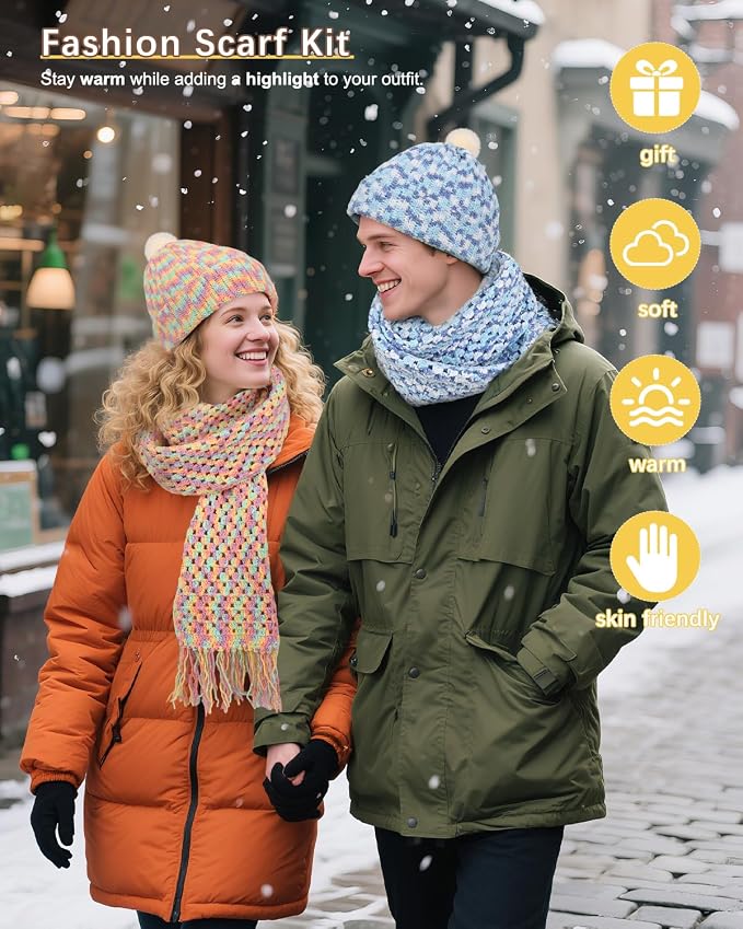 Katech Crochet Kit for Beginners w/Step-by-Step Instruction for Hat, Scarf