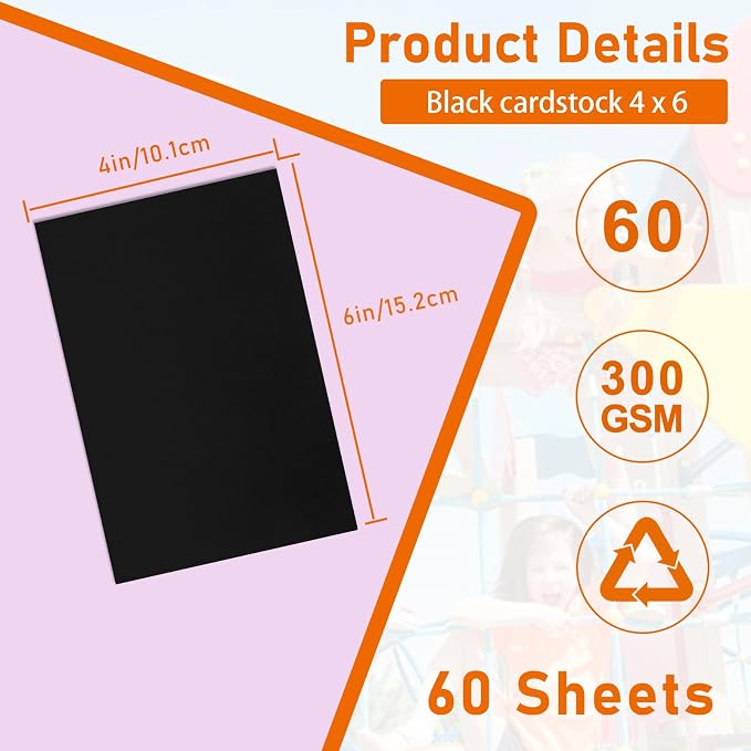 Guakicae 60 Sheets Black Cardstock 4 x 6 Thick Paper 110lb