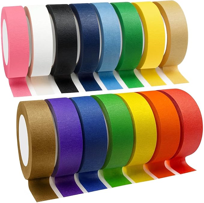 Piokio 15 Roll Multi Pack Colored Washi Tape | 492 Feet x 0.6 inch Wide, Rainbow Solid Color, Egg Decorating, DIY School Supplies, Decorative & Masking Tape
